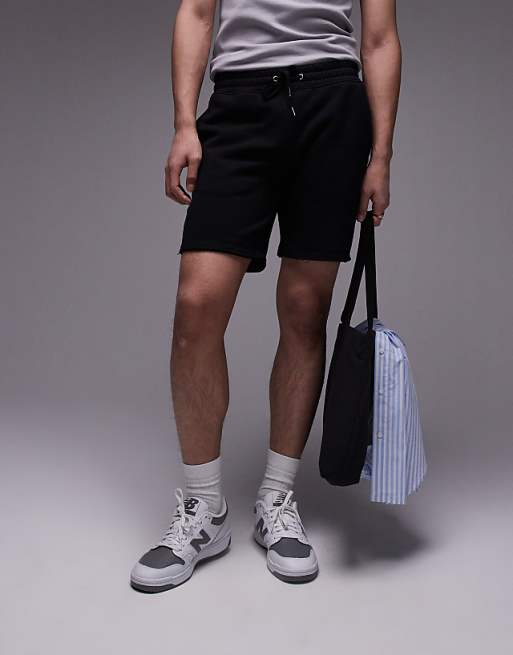 Topman - Short coupe classique à ourlets bruts en jersey - Noir