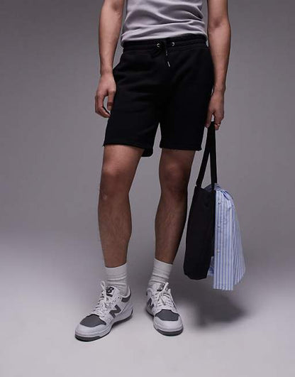 Topman - Short coupe classique à ourlets bruts en jersey - Noir