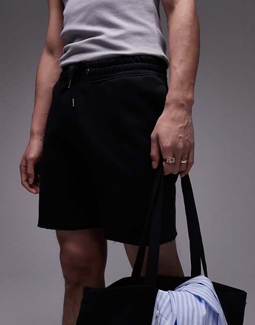 Topman - Short coupe classique à ourlets bruts en jersey - Noir