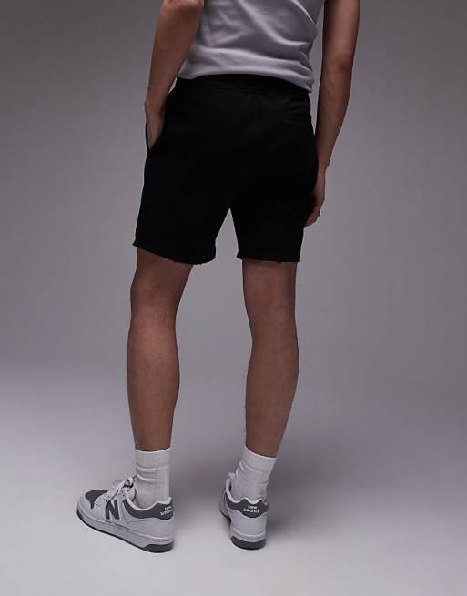 Topman - Short coupe classique à ourlets bruts en jersey - Noir