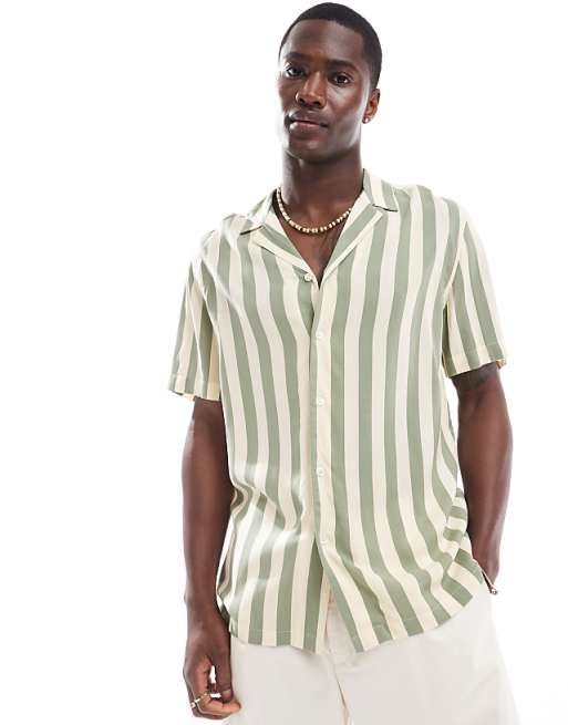 New Look - Tom - Chemise rayée à manches courtes - Vert clair