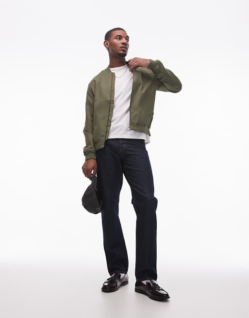 Topman lightweight bomber jacket in khaki