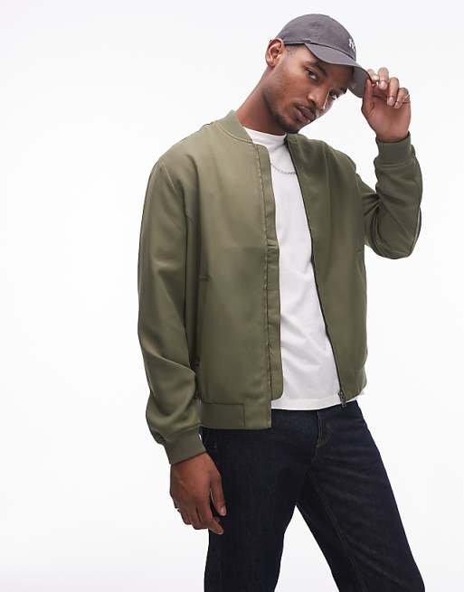 Topman lightweight bomber jacket in khaki